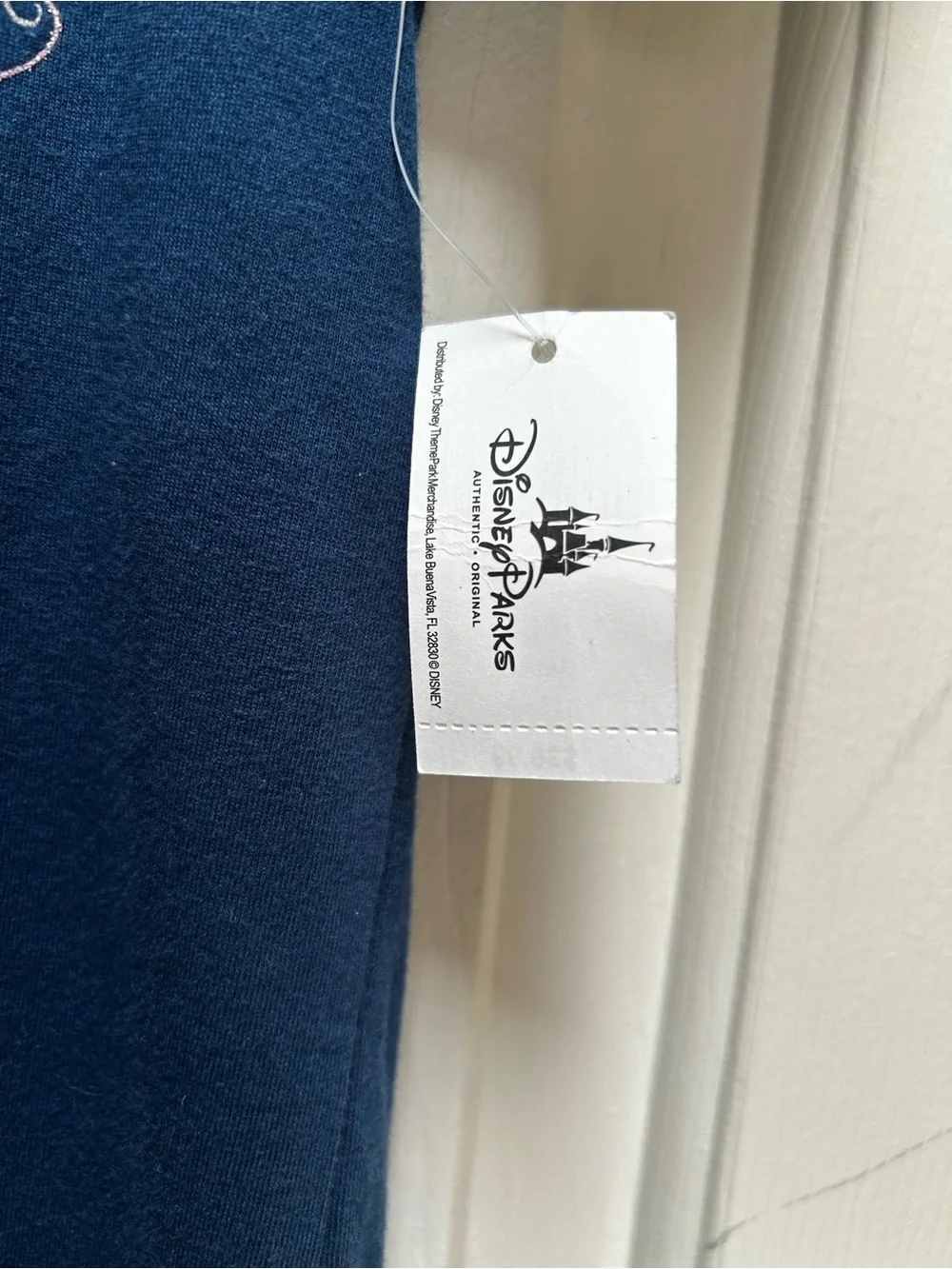 NWT DISNEY Navy V-neck Mickey & Minnie Heart Graphic Tee with Chiffon Hem Small - Picture 7 of 11